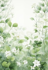 柔らかな緑と白の繊細な水彩画の花のアレンジメント