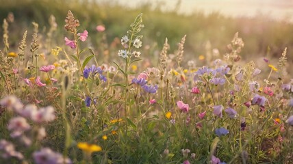 Obraz premium field of wildflowers swaying in the breeze