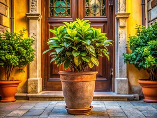 Houseplant by Doorway - Vibrant Indoor Plant in Flowerpot for Home Decor Inspiration