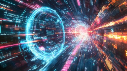 Futuristic Tunnel of Digital Data and Code