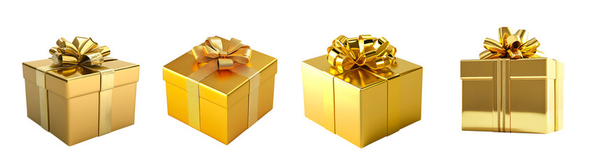presents Luxury gold gift box presents die cut without background.for celebration festival commercial