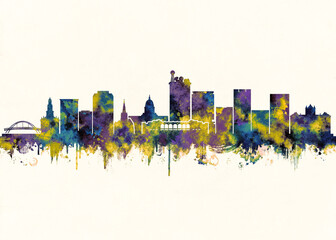 Obraz premium Madison City Skyline. Cityscape Skyscraper Buildings Landscape City Architecture Business View Building Corporate Abstract Landmarks Travel Downtown Background Modern Art