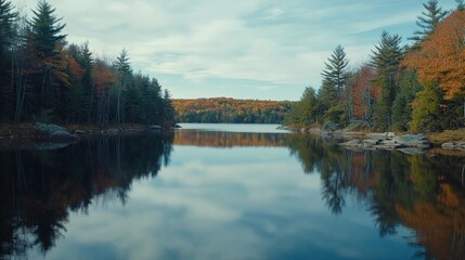 Obraz premium Serene Autumn Landscape Reflected in a Tranquil Lake