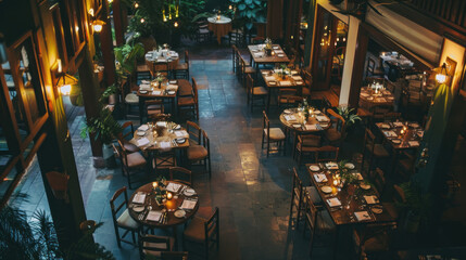 An intimate wedding reception in a cozy restaurant, with small tables, soft lighting, and a warm, relaxed atmosphere.
