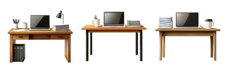 Modern Workstations with Laptops and Office Supplies Isolated on Transparent Background