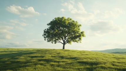 Fototapeta premium an alone lush-leaves tree in a green field
