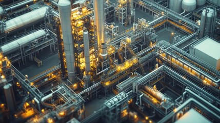 Fototapeta premium A large industrial plant factory with towering machinery and busy production lines, highlighting the scale and complexity of modern manufacturing.