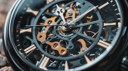 Close-up View of the Intricate Mechanism of a Skeleton Watch