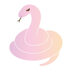 とぐろを巻く長いまつ毛のピンクの蛇のイラスト