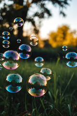 Soap Bubbles Flying in the Air