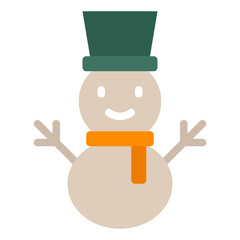 A delightful snowman wearing a tall green hat and bright orange scarf, perfect for winter-themed designs and decorations.