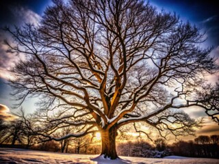 Leafless Winter Tree Silhouette - Realistic Illustration for Nature and Seasonal Themes