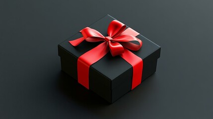 Elegant Black Gift Box with Red Ribbon: Perfect Surprise for Any Special Occasion