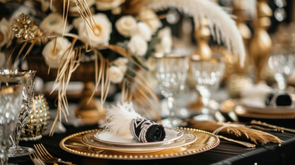 A Great Gatsby-themed wedding with art deco decor, gold accents, and a roaring 1920s-inspired celebration.