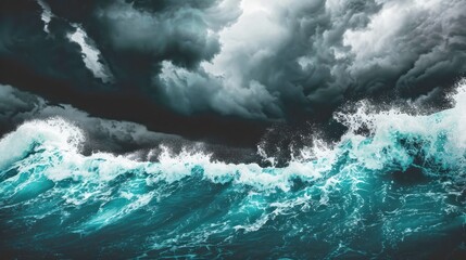 Naklejka premium Dramatic Ocean Waves with Stormy Sky