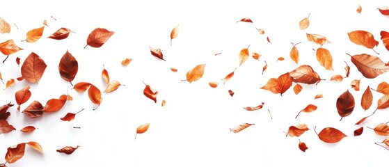 Autumn leaves falling against a white background.