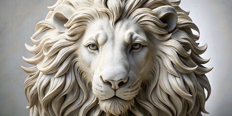 Long Exposure of Isolated Marble Lion Head Sculpture on White Background for Art and Design Projects