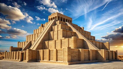 Ancient Babylonian ziggurat with intricate carvings and architectural details , Babylonian, ancient, Mesopotamia