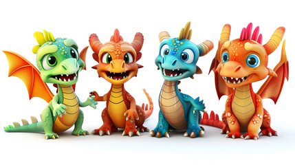 Naklejka premium Set of dragon cartoon characters isolated on a white background
