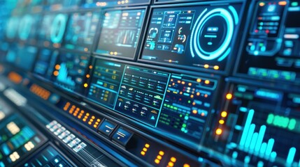 Fototapeta premium Futuristic Control Panel with Blue and Orange Lights