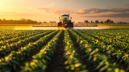 Fototapeta premium An advanced robot spraying fertilizer on crops based on data analysis of plant nutrient levels
