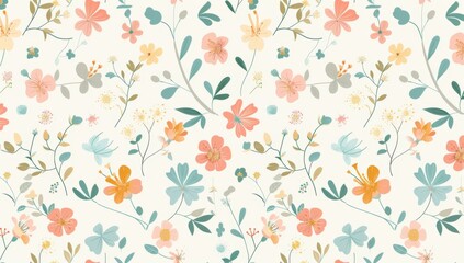 Vintage floral pattern illustration. Colorful organic nature design in seamless style. Spring season decoration with abstract flower art.
