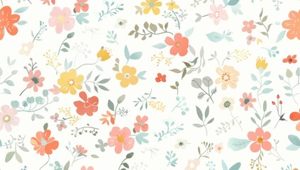 Vintage floral pattern illustration. Colorful organic nature design in seamless style. Spring season decoration with abstract flower art.