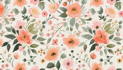 Vintage floral pattern illustration. Colorful organic nature design in seamless style. Spring season decoration with abstract flower art.