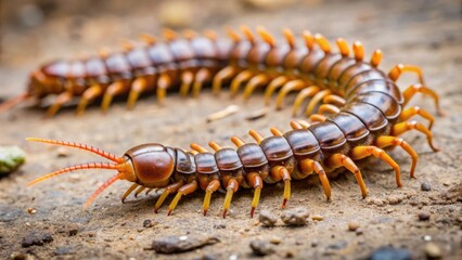 Close-up image of a centipede crawling on the ground, centipede, insect, creepy, crawly, legs, nature, wildlife, close-up, macro
