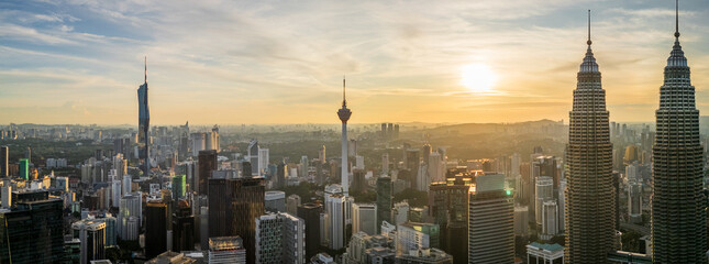Aerial skyline at sunset cityscape of smart city in Kuala Lumpur, Malaysia on 11 October 2024