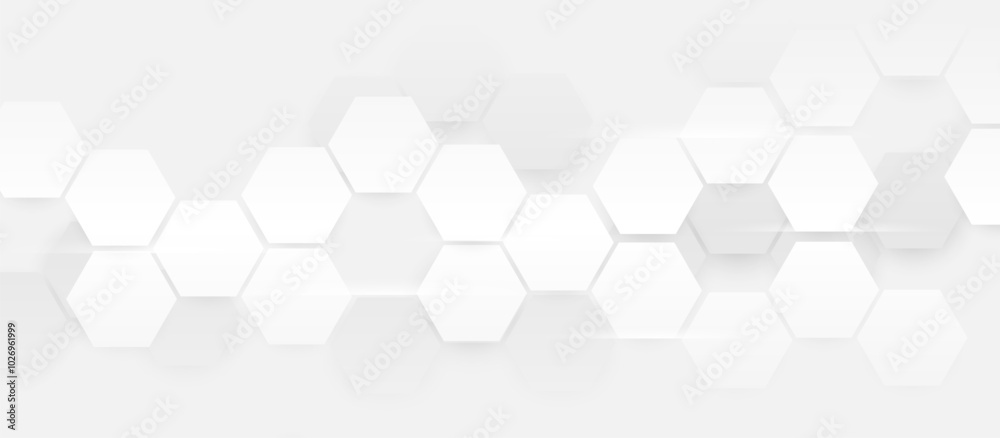 Poster Abstract white hexagonal geometric background with soft shadows