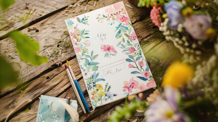 A whimsical wedding invitation with watercolor designs and playful fonts, perfect for a fun and light-hearted wedding theme.