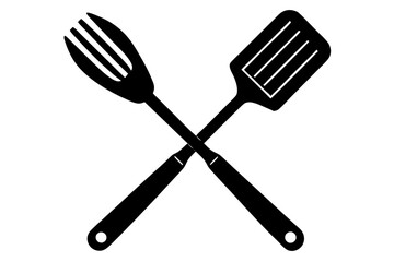 Grill fork and spatula tool icon vector. Barbecue symbol silhouette vector
