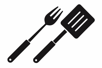 Grill fork and spatula tool icon vector. Barbecue symbol silhouette vector