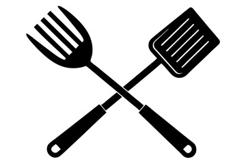 Grill fork and spatula tool icon vector. Barbecue symbol silhouette vector