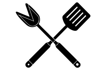 Fototapeta premium Grill fork and spatula tool icon vector. Barbecue symbol silhouette vector