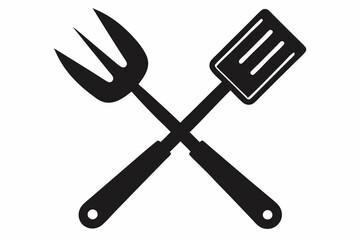Grill fork and spatula tool icon vector. Barbecue symbol silhouette vector