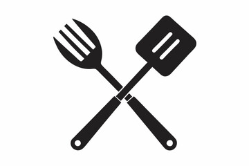 Grill fork and spatula tool icon vector. Barbecue symbol silhouette vector
