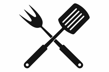 Grill fork and spatula tool icon vector. Barbecue symbol silhouette vector