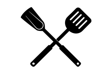 Grill fork and spatula tool icon vector. Barbecue symbol silhouette vector