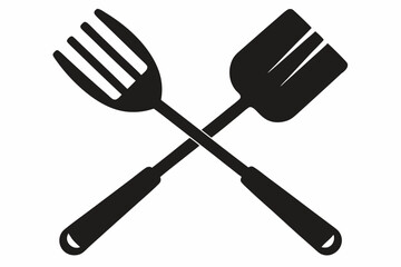 Grill fork and spatula tool icon vector. Barbecue symbol silhouette vector