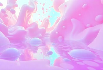 Naklejka premium A dreamy, abstract landscape with soft, pastel-colored clouds and bubbles floating in a hazy, ethereal environment