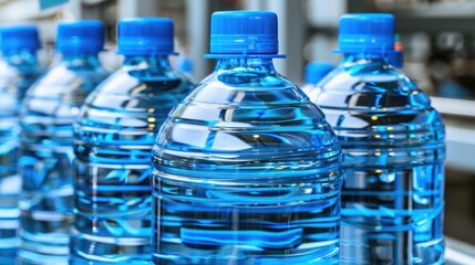 Close-up of Multiple Blue Plastic Water Bottles