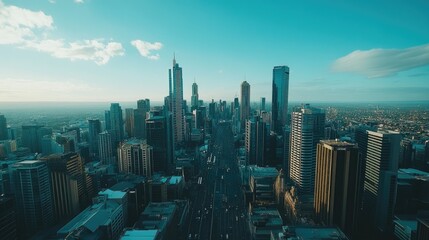 Fototapeta premium A panoramic view of the city of Melbourne from above, with its skyscrapers and busy streets