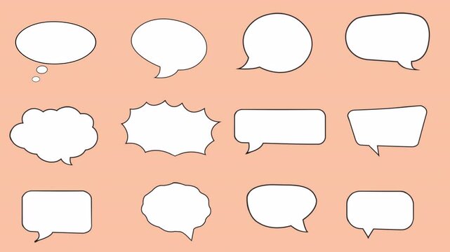 A set of speech bubble animation, Animated sketch bubble speech clouds of different shapes, hand drawn  speech bubble for drawn dialog or texts.