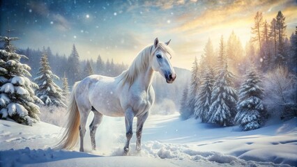 Majestic White Horse in Snowy Landscape &ndash; Winter Wonder Photography