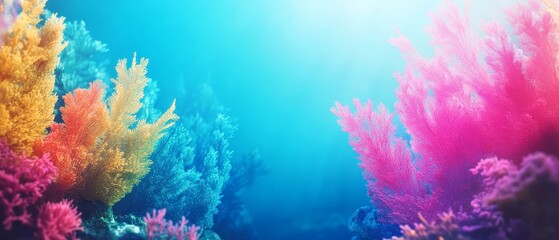 colorful corrals and seaweeds under water