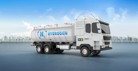 Hydrogen tank on semi trailer truck out for deliver