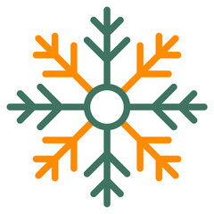 A vibrant and stylish snowflake illustration featuring a unique geometric pattern in green and orange hues.