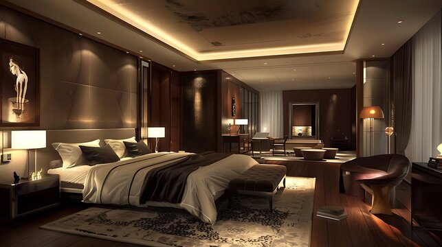 Luxury bedroom suite in classic style with wood paneling